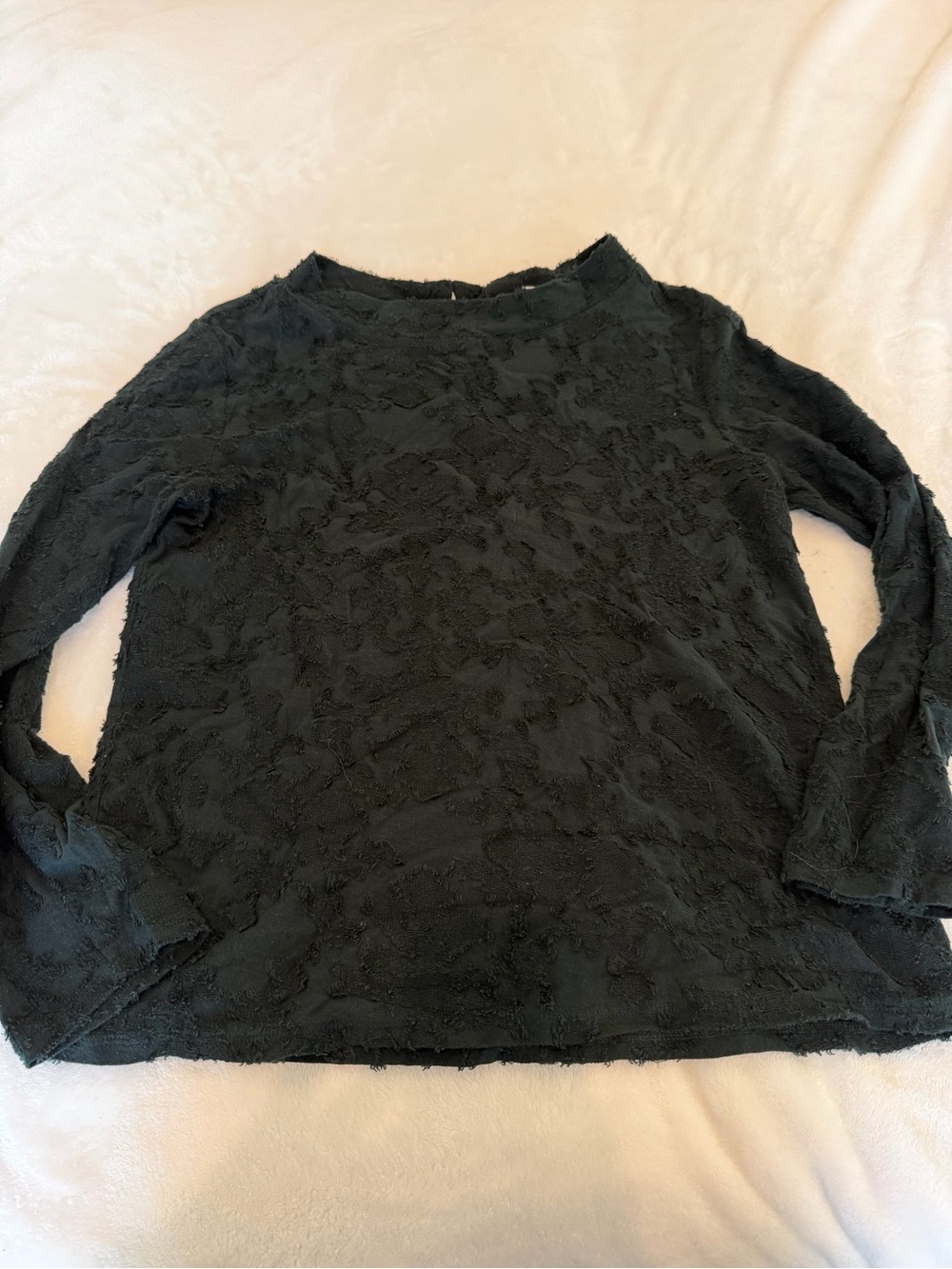 LOFT Black Textured Long-Sleeve Crew Top